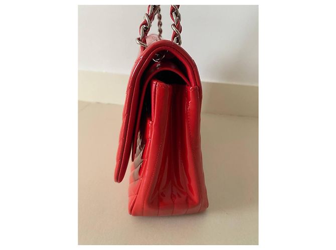 Timeless Borsa Chanel Classic Chevron in vernice rossa Rosso - vista 6