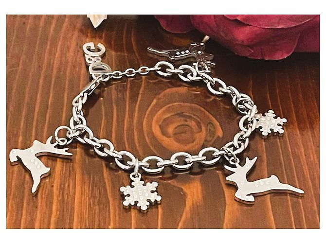 Bracelet vintage rare DOLCE & GABBANA en acier avec des rennes et des étoiles de Noël Argenté - vue 10