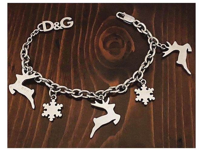 Bracelet vintage rare DOLCE & GABBANA en acier avec des rennes et des étoiles de Noël Argenté - vue 4