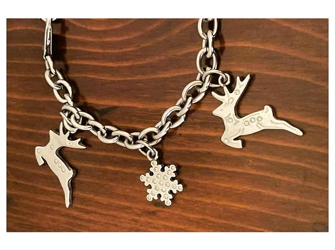 Bracelet vintage rare DOLCE & GABBANA en acier avec des rennes et des étoiles de Noël Argenté - vue 6