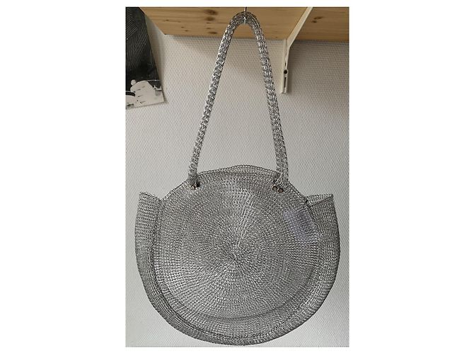 Autre Marque Borsa rotonda in maglia argentata Argento - vista 2