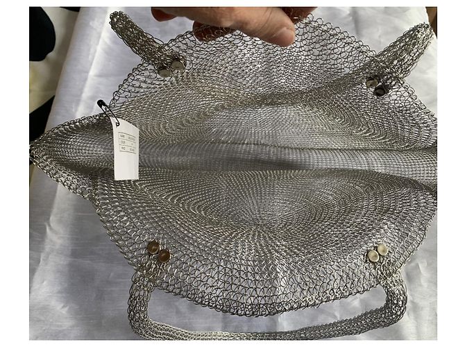 Autre Marque Borsa rotonda in maglia argentata Argento - vista 8