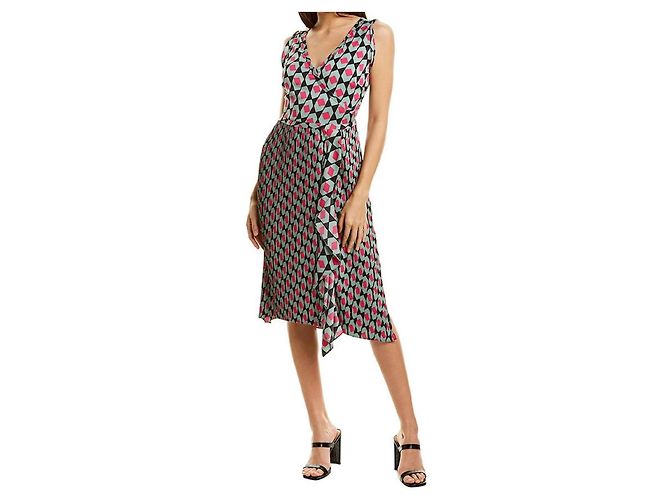 Vestido sem mangas Diane Von Furstenberg com decote em V e plissado Multicor - vista 4