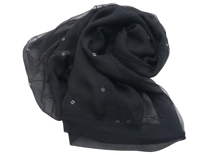 Sciarpa Sequence di Giorgio Armani in chiffon di seta nero - vista 3
