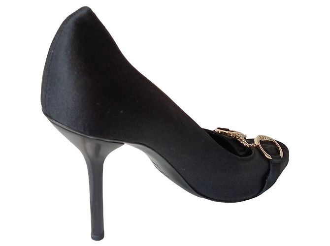 Décolleté Gucci Horsebit in raso nero a punta aperta - vista 10