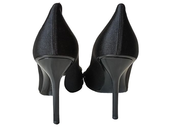 Décolleté Gucci Horsebit in raso nero a punta aperta - vista 2