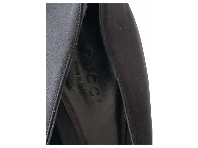 Décolleté Gucci Horsebit in raso nero a punta aperta - vista 5