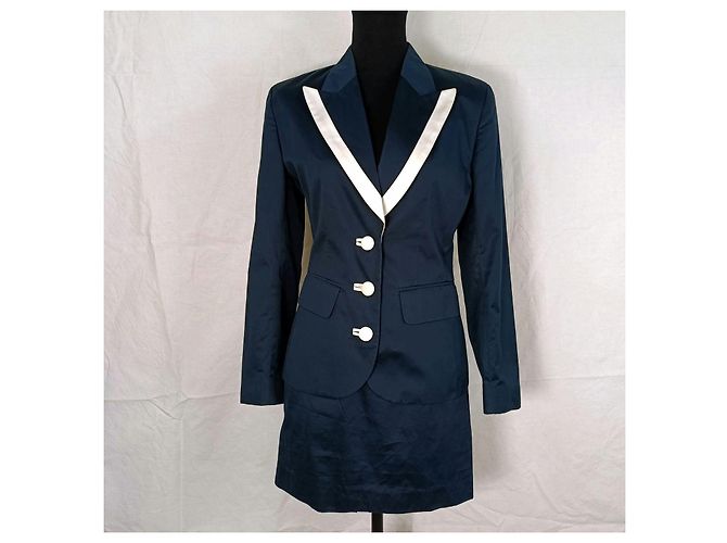 Completo gonna e giacca Kenzo anni '90 blu e bianco - vista 2