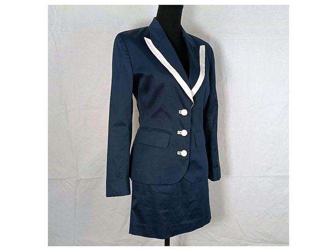 Completo gonna e giacca Kenzo anni '90 blu e bianco - vista 3