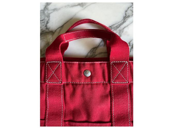 Toto Bag Borsa Hermès Toto rossa in cotone Rosso - vista 3