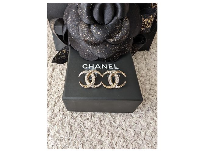 Chanel Orecchini CC B15C Logo Dubai Moon Crystal GHW con scatola RARE D'oro - vista 10