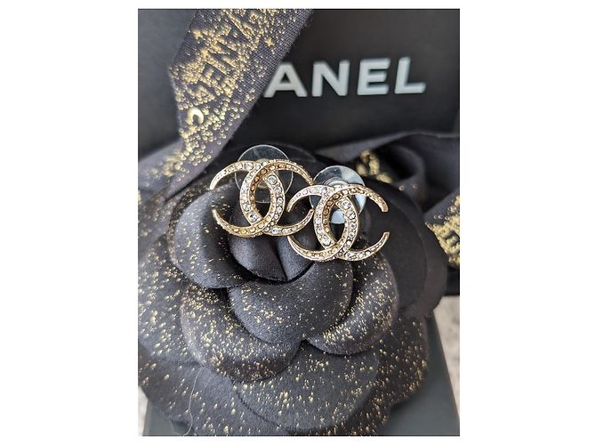 Chanel Orecchini CC B15C Logo Dubai Moon Crystal GHW con scatola RARE D'oro - vista 14