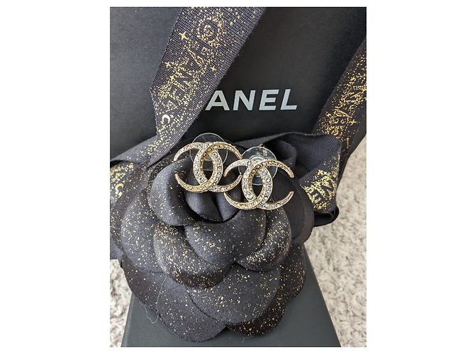 Chanel Orecchini CC B15C Logo Dubai Moon Crystal GHW con scatola RARE D'oro - vista 16