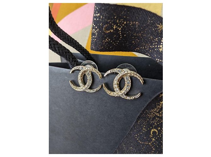 Chanel Orecchini CC B15C Logo Dubai Moon Crystal GHW con scatola RARE D'oro - vista 7