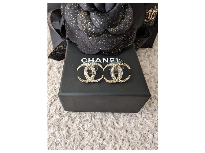 Chanel Orecchini CC B15C Logo Dubai Moon Crystal GHW con scatola RARE D'oro - vista 8