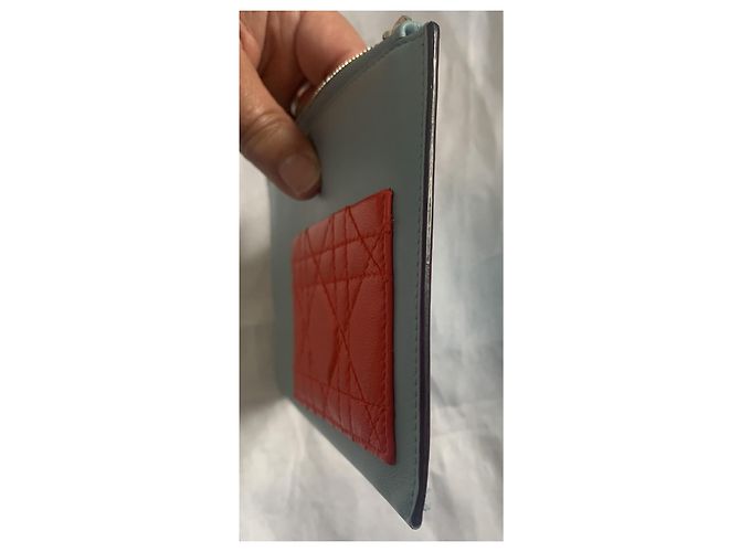Pochette Dior in pelle rossa e blu cielo Rosso Blu chiaro - vista 11