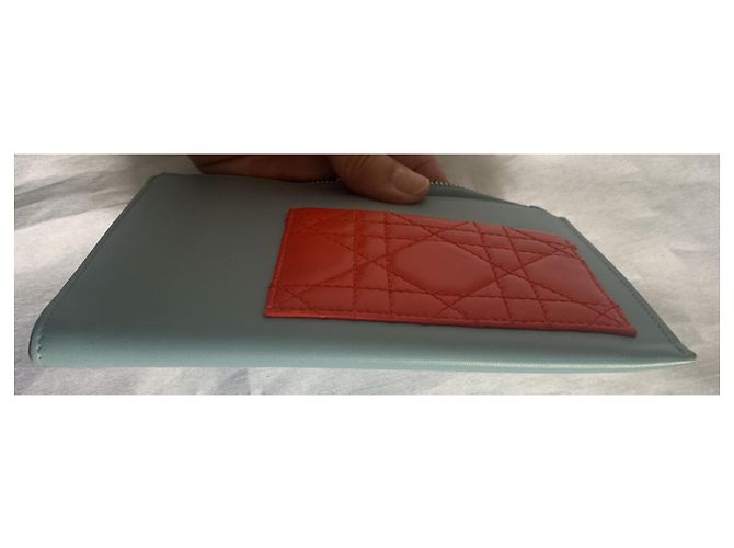 Pochette Dior in pelle rossa e blu cielo Rosso Blu chiaro - vista 12
