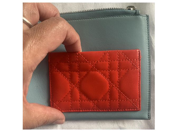 Pochette Dior in pelle rossa e blu cielo Rosso Blu chiaro - vista 13