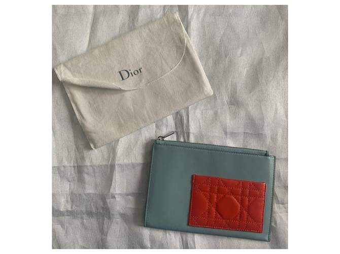 Pochette Dior in pelle rossa e blu cielo Rosso Blu chiaro - vista 2