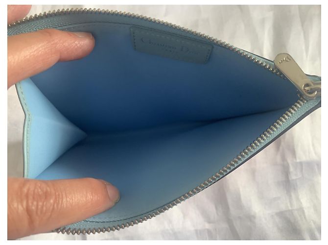 Pochette Dior in pelle rossa e blu cielo Rosso Blu chiaro - vista 7