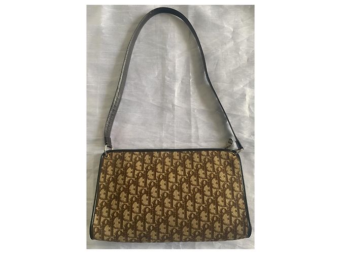 Borsa Dior Monogramma Tela Marrone Oro Marrone chiaro Marrone scuro Gold hardware - vista 2