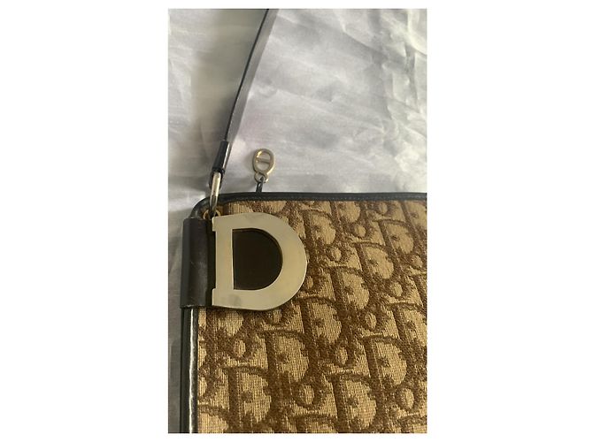 Borsa Dior Monogramma Tela Marrone Oro Marrone chiaro Marrone scuro Gold hardware - vista 3