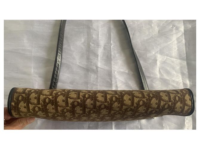 Borsa Dior Monogramma Tela Marrone Oro Marrone chiaro Marrone scuro Gold hardware - vista 4