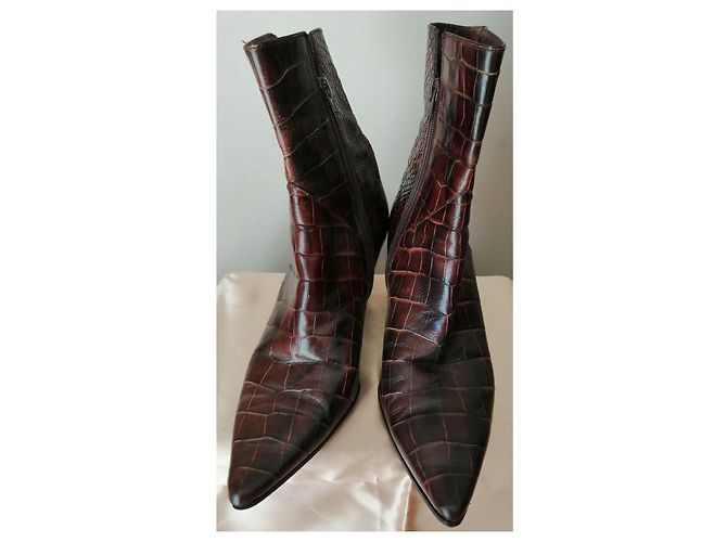 BOTINES DE MUJER BALENCIAGA - CUERO MARRÓN ESTILO COCODRILO - TALLA 38 Castaño - vista 2
