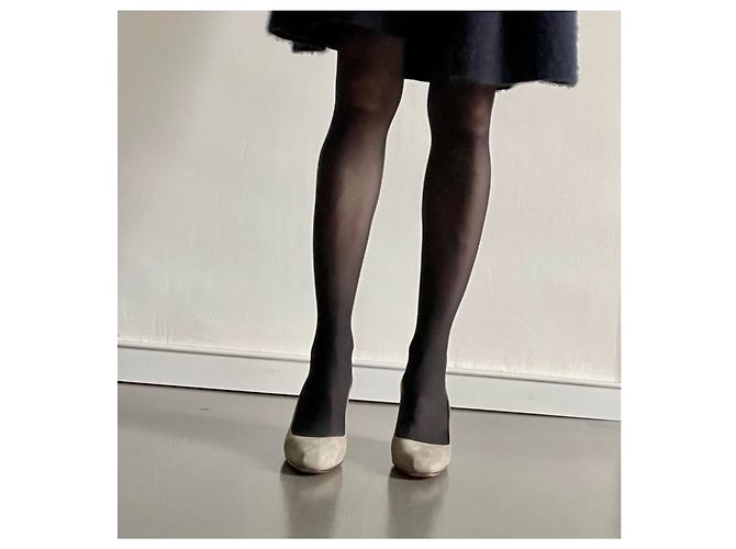 Décolleté con zeppa Santoni in camoscio beige - vista 13
