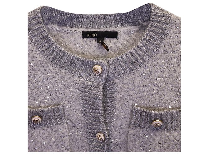 Cardigan Maille à Paillettes Maje Morning en Polyester Gris - vue 2