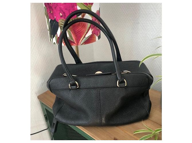 Max Mara Handtasche aus schwarzem genarbtem Leder Goldfarben - Ansicht 6