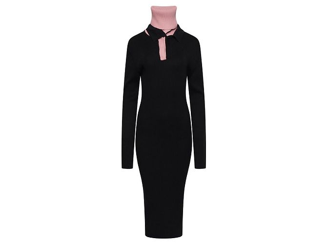 Autre Marque Y/Project Maxi-Strickkleid mit drei Kragen Schwarz Hellrosa Mehrfarben - Ansicht 4