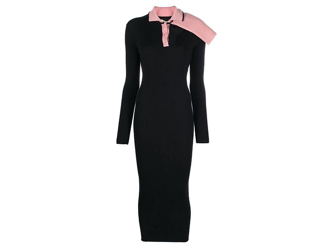 Autre Marque Y/Project Maxi-Strickkleid mit drei Kragen Schwarz Hellrosa Mehrfarben - Ansicht 7