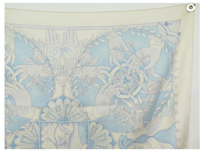 Hermès SCIARPA HERMES LES CHANTS DU HENNE TOUSY ECRUE SETA QUADRATA 90 SCIARPA IN SETA CM Crudo - vista 3
