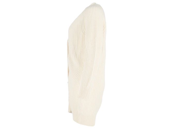 Langer Rippenstrick-Cardigan von Ganni aus cremefarbener Wolle - Ansicht 2