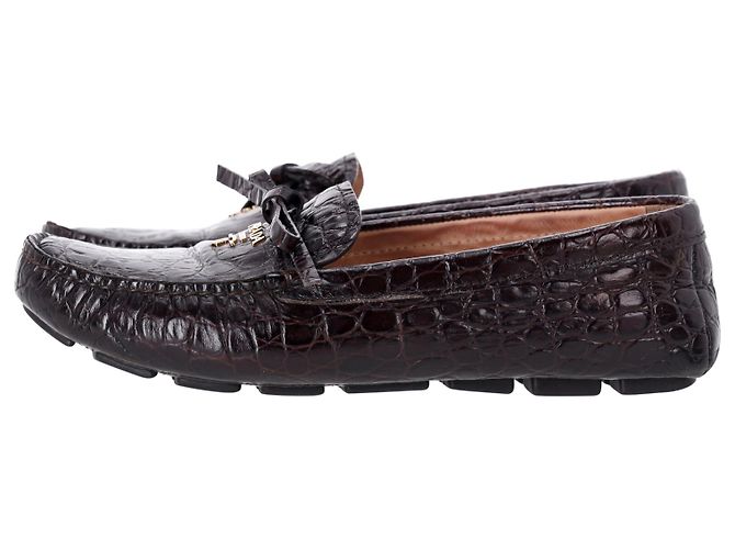 Bow Mocasines Prada con lazo en piel con relieve de cocodrilo marrón - vista 2
