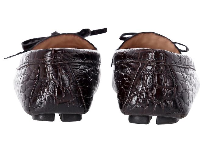 Bow Mocasines Prada con lazo en piel con relieve de cocodrilo marrón - vista 4