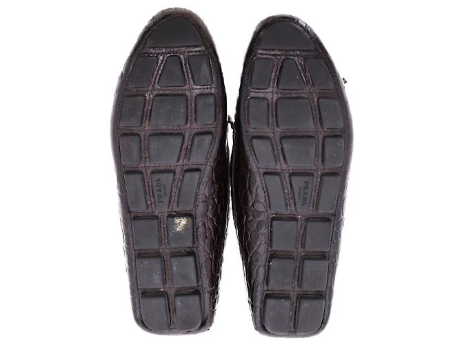 Bow Mocasines Prada con lazo en piel con relieve de cocodrilo marrón - vista 6