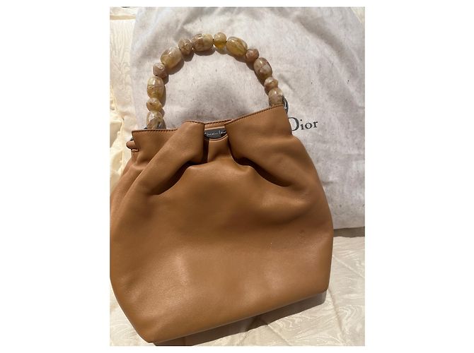 Borsa Christian Dior Malice Pearl PM in Pelle di Agnello Camello Cammello - vista 8