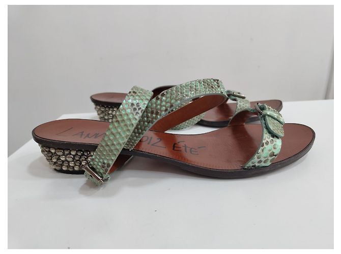 Lanvin Spartiates Sandalen Reptilleder hellgrün - Ansicht 3