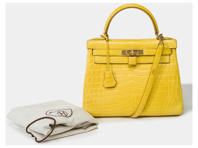 Hermès Sac HERMES Kelly 28 en Crocodile Jaune - 101756 - vue 2