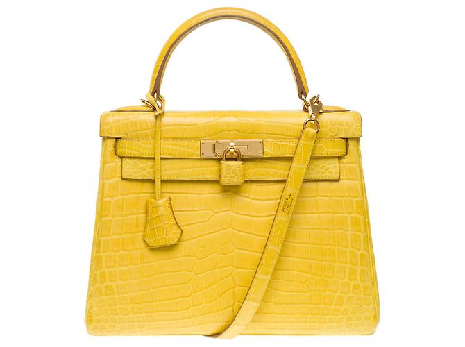 Hermès Sac HERMES Kelly 28 en Crocodile Jaune - 101756 - vue 3