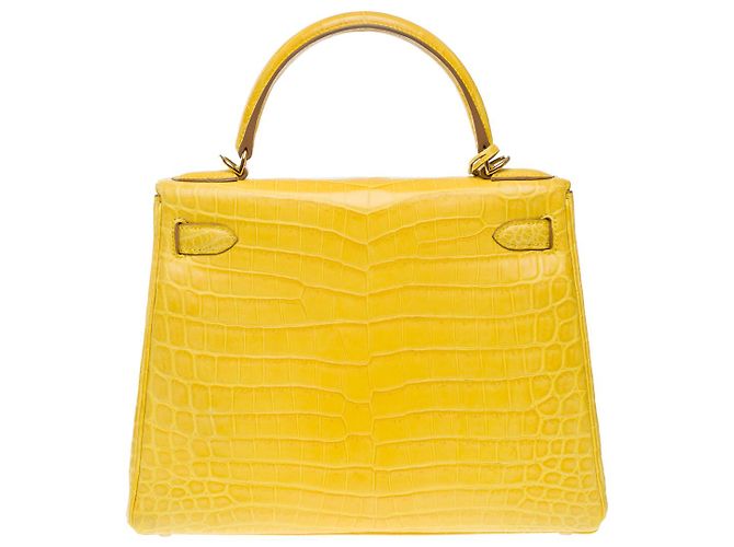 Hermès Sac HERMES Kelly 28 en Crocodile Jaune - 101756 - vue 4