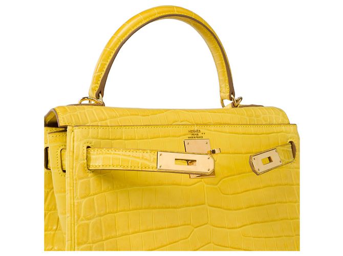 Hermès Sac HERMES Kelly 28 en Crocodile Jaune - 101756 - vue 7