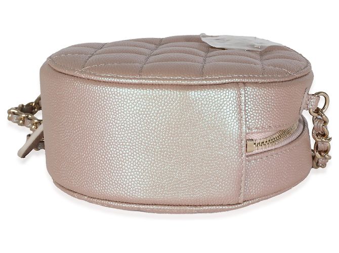 Bolsa redonda de caviar matelassado iridescente rosa da Chanel com corrente - vista 2
