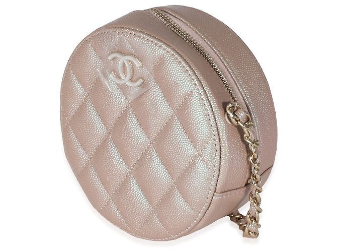 Bolsa redonda de caviar matelassado iridescente rosa da Chanel com corrente - vista 3