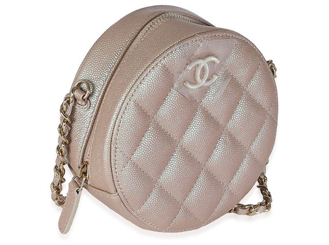Bolsa redonda de caviar matelassado iridescente rosa da Chanel com corrente - vista 4