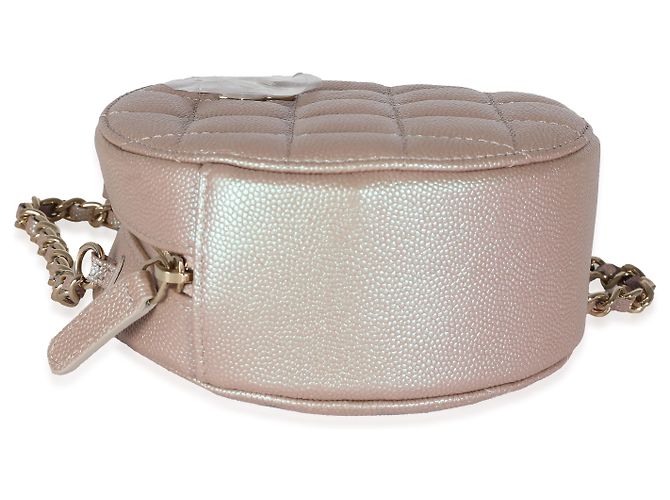 Bolsa redonda de caviar matelassado iridescente rosa da Chanel com corrente - vista 5