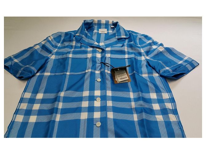 Camicia Burberry Tierney in seta, colore "Vivid Blue" Blu chiaro - vista 4