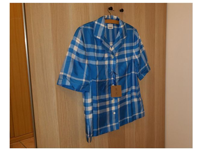 Camicia Burberry Tierney in seta, colore "Vivid Blue" Blu chiaro - vista 7